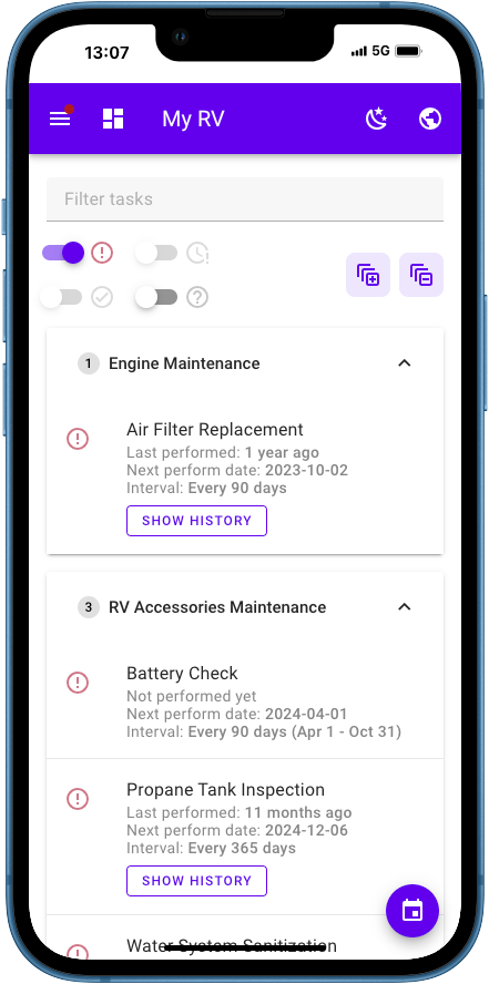 Example of maintenance plan